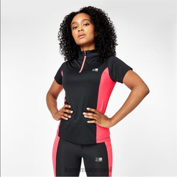 הַלבָּשָׁה il Karrimor נשים חולצת טי עם שרוולים קצרים עם רבע רוכסן שחור/ורוד T60N218